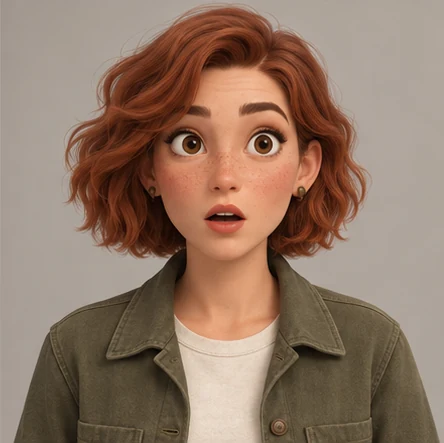 Mara character reference — surprised portrait